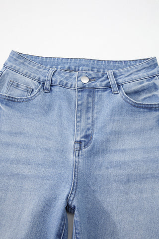 Frayed Bottom Cropped Jeans - Light Wash