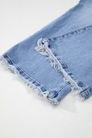 Frayed Bottom Cropped Jeans - Light Wash