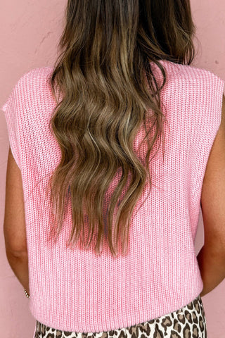 Button Up Sweater Tank - Pink