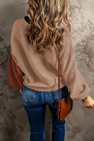 Bishop Sleeve Color Block Sweater - Black - Ships Friday