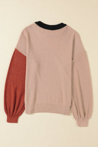 Bishop Sleeve Color Block Sweater - Black - Ships Friday