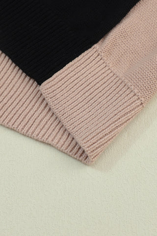Bishop Sleeve Color Block Sweater - Black