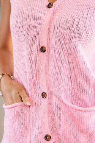 Button Up Sweater Tank - Pink
