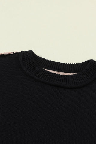 Short Sleeve Ribbed Sweater - Black - Ships Friday