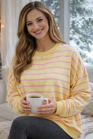 Autumn Chill Striped Oversized Sweatshirt - Yellow