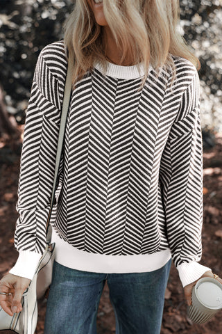 Herringbone Pattern Sweater - Black