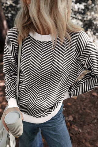 Herringbone Pattern Sweater - Black