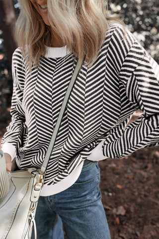 Herringbone Pattern Sweater - Black