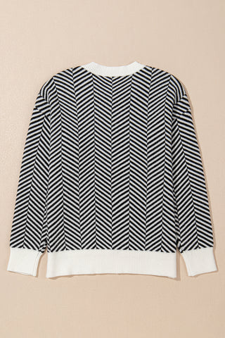 Herringbone Pattern Sweater - Black
