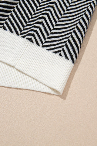 Herringbone Pattern Sweater - Black