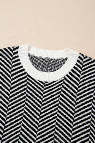 Herringbone Pattern Sweater - Black