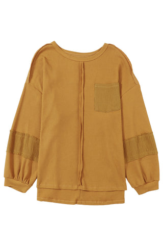 Bubble Sleeve Waffle Knit Top - Mustard