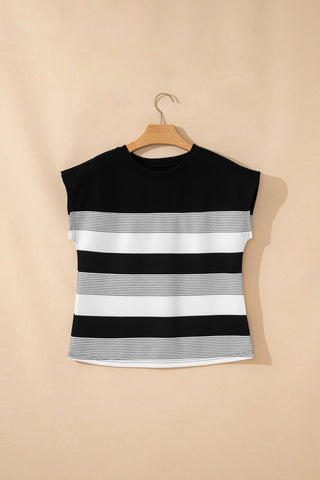 Cap Sleeve Striped Top - Black