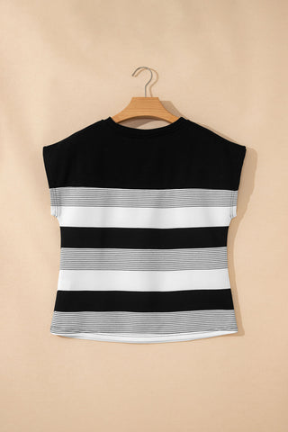 Cap Sleeve Striped Top - Black