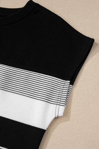 Cap Sleeve Striped Top - Black