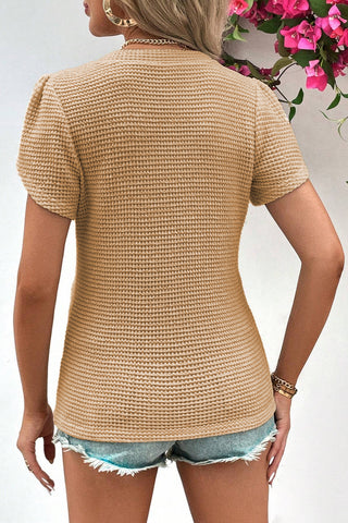 Petal Sleeve Waffle Weave Top - Camel