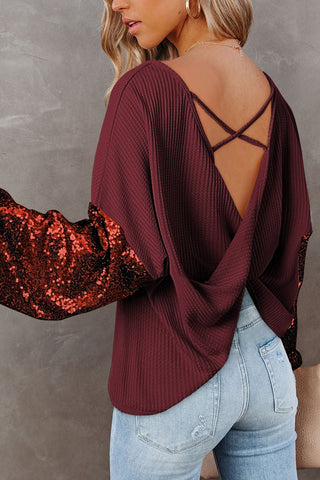 Open Back Sequined Top - Burgundy