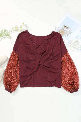 Open Back Sequined Top - Burgundy