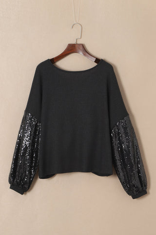 Open Back Sequined Top - Black