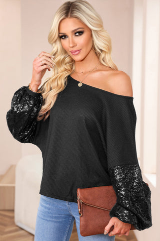 Open Back Sequined Top - Black