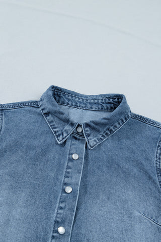 Button Up Puff Sleeve Denim Top