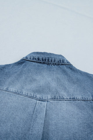 Button Up Puff Sleeve Denim Top