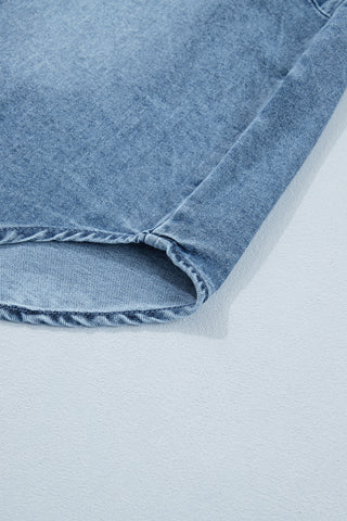 Button Up Puff Sleeve Denim Top