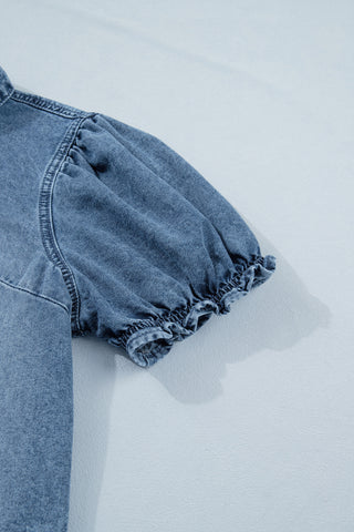Button Up Puff Sleeve Denim Top