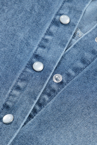 Button Up Puff Sleeve Denim Top