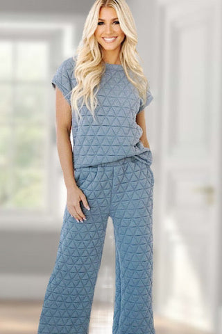 Two Piece Quilted Pant Set - Black