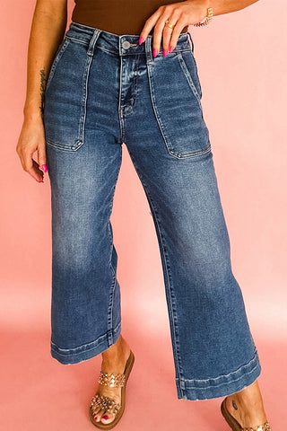 Cropped Wide Leg Jeans - Dark Wash