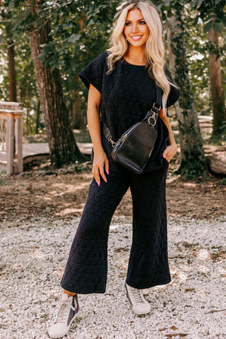 Two Piece Quilted Pant Set - Black