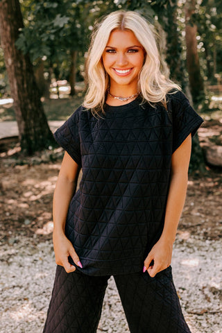 Two Piece Quilted Pant Set - Black