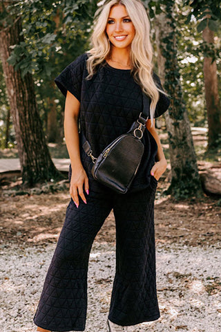 Two Piece Quilted Pant Set - Black