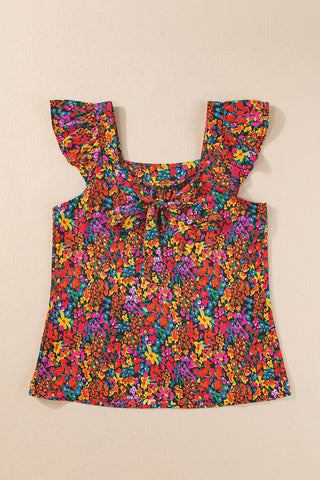 Colorful Floral Ruffle Sleeve Top