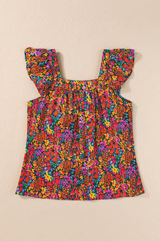 Colorful Floral Ruffle Sleeve Top