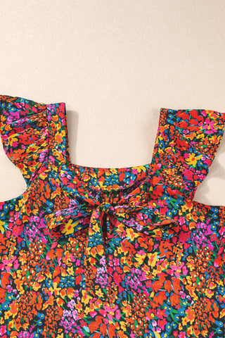 Colorful Floral Ruffle Sleeve Top