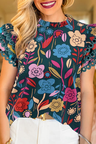 Night Garden Ruffle Sleeve Top