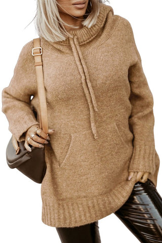 Super Soft Hooded Cowl Neck Sweater - Beige