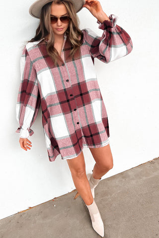 Flannel Shift Dress - Burgundy