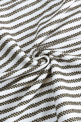 Striped Ruffle Sleeve Top - Beige
