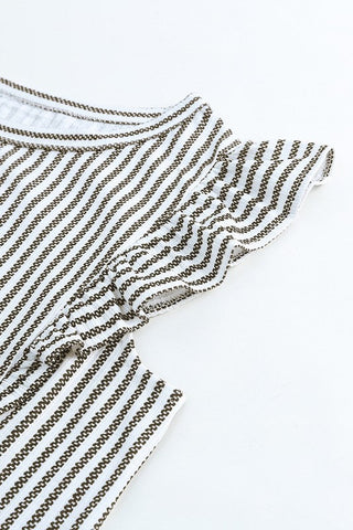 Striped Ruffle Sleeve Top - Beige