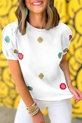 Daisy Pop Embroidered Top - White