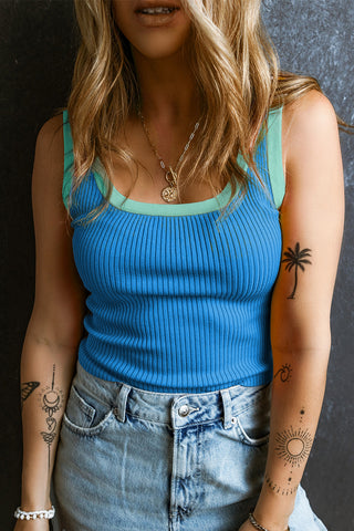 Ribbed Contrast Tank - Light Blue