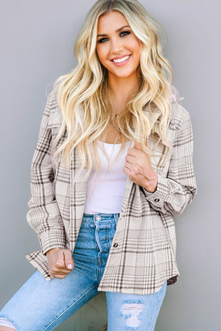 Plaid Shacket with Removable Hood - Beige