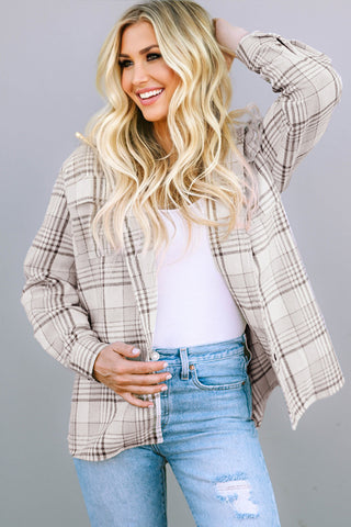 Plaid Shacket with Removable Hood - Beige