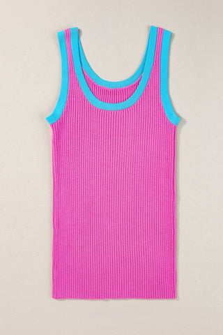 Ribbed Contrast Tank - Light Pink