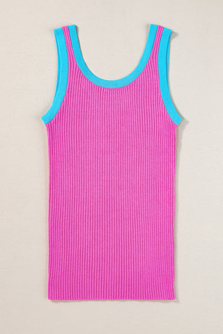 Ribbed Contrast Tank - Light Pink