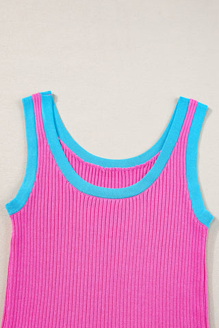 Ribbed Contrast Tank - Light Pink