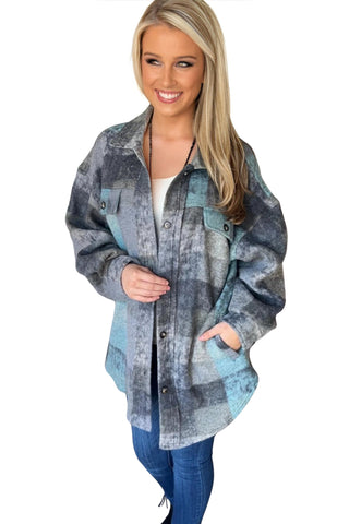 Colorful Plaid Shacket  - Blue